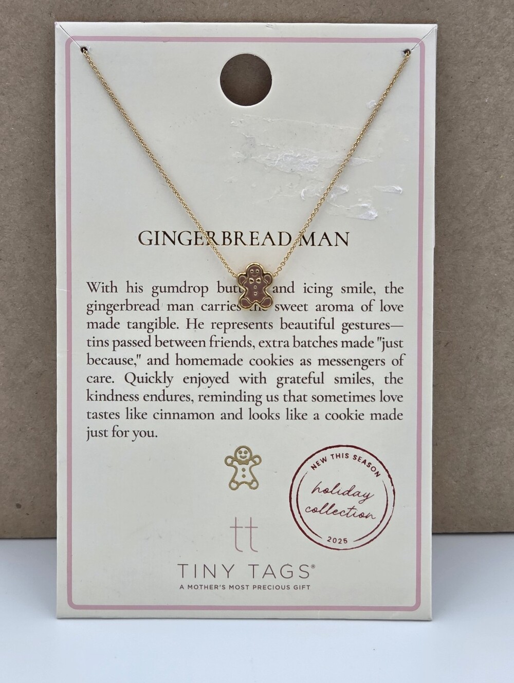 Tiny Tags Gold Gingerbread Man Necklace Nwt